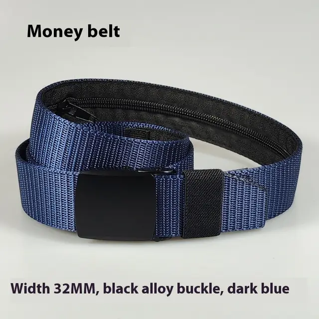 32MM Black Alloy Buckle Nylon Belt Women's Outdoor Security Multifunctional Anti theft Black Buttons Dark Blue - Shop at LoveMi