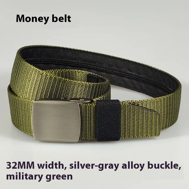 32MM Black Alloy Buckle Nylon Belt Women's Outdoor Security Multifunctional Anti theft Silver Gray Buckle Army Green - Shop at LoveMi