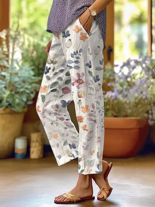 3D Digital Printing High Waist Drawstring Baggy Pants Women Flower Color 2 - Shop at LoveMi