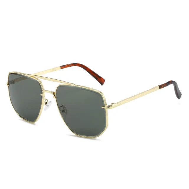 Fashion Square Metal Double Beam Sun Glasses Dark Green Lenses - Shop at LoveMi
