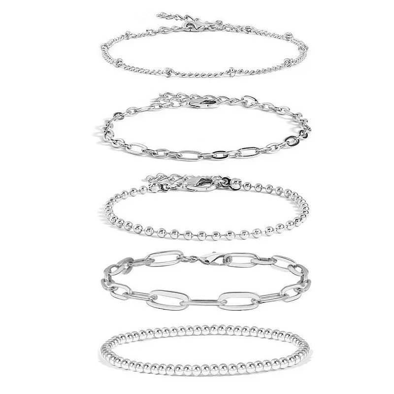 Fashion Ball Bead Chain Cross Back Chain Bracelet Multi-layer - Silver