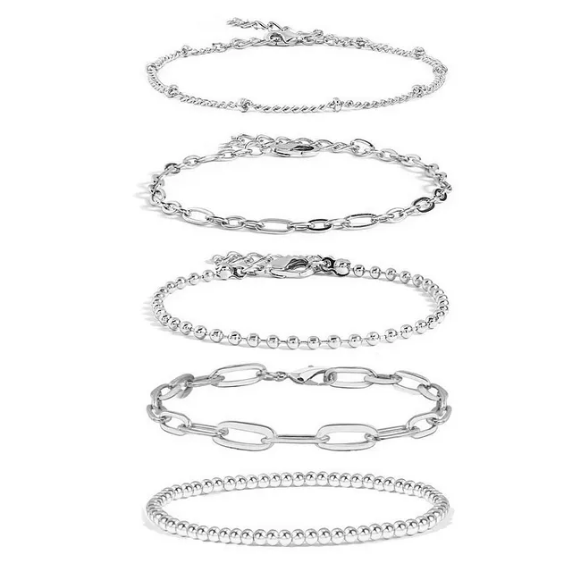 Fashion Ball Bead Chain Cross Back Chain Bracelet Multi layer Silver - Shop at LoveMi