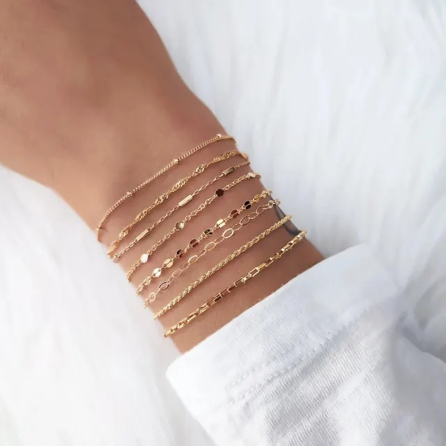 Bracelet Alloy Chain 8 piece Set Thin Chain Suit Style One Gold - Shop at LoveMi
