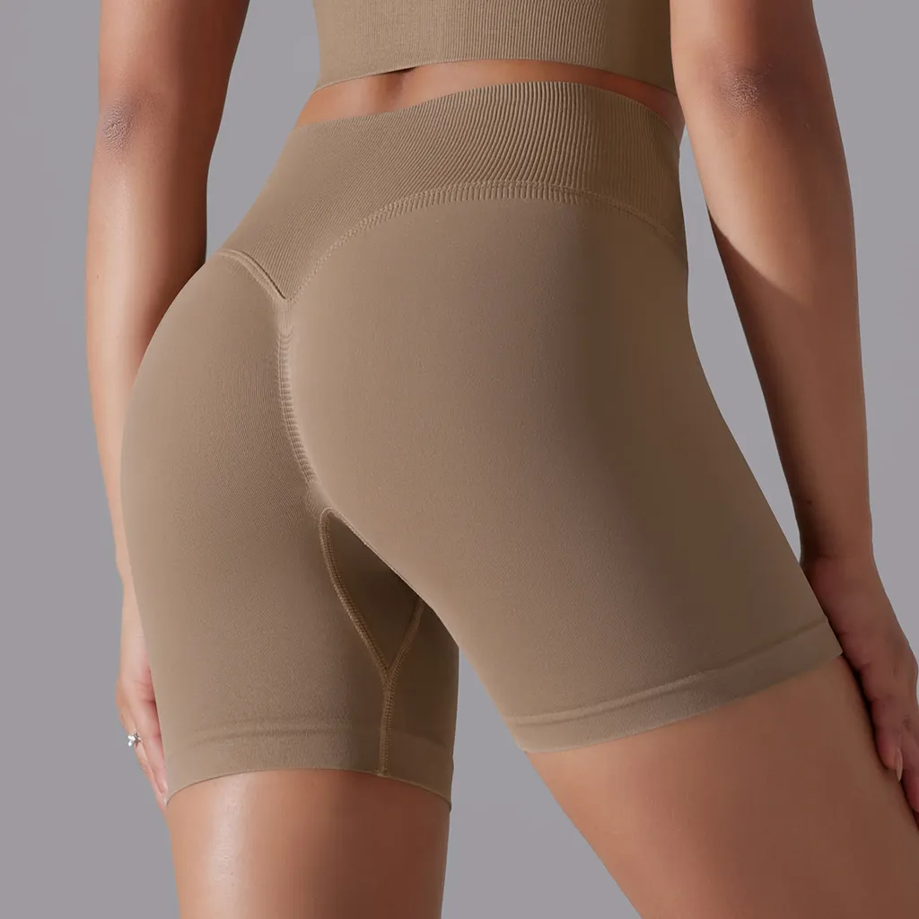Hip Raise Skinny High Elastic Yoga Shorts - 6632 Shorts Cocoa Color - View 1