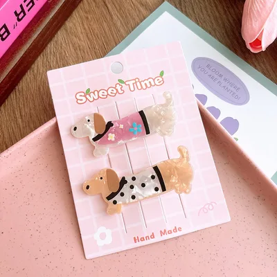 Cute Cartoon Acrylic Cat Barrettes Girl 6 Sausage Dog - Shop at LoveMi