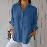 Lapel Long Sleeve Shirt Women's Single-breasted Pleated Shirt - Royal Blue