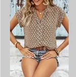 Women's Casual Style Printed Batwing Sleeve T-shirt - Khaki