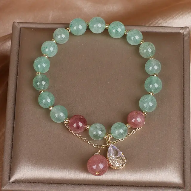 Green Strawberry Crystal Bracelet Female Ins Special interest Design Water Drop Pendant Green - Shop at LoveMi