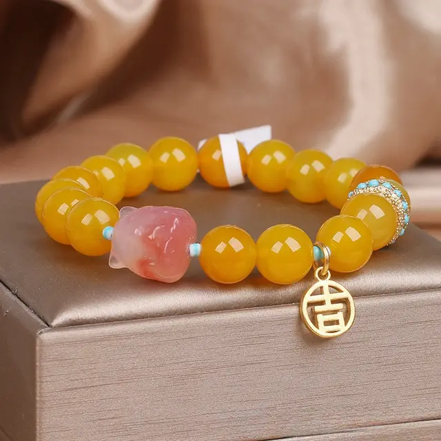 Natural Yellow Agate Single Circle Ball Bracelet Vintage Accessories Yellow - Shop at LoveMi
