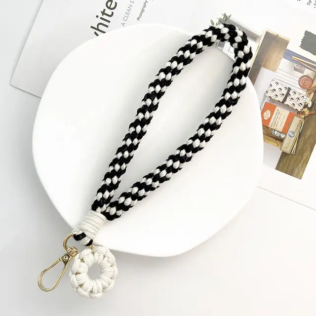 Car Key Ring Mobile Phone Lanyard Simple Handmade Black And White - Shop at LoveMi