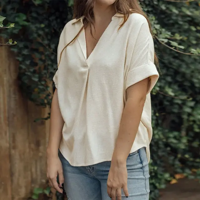Female Casual And Comfortable Cotton Linen Shirt Apricot - Shop at LoveMi