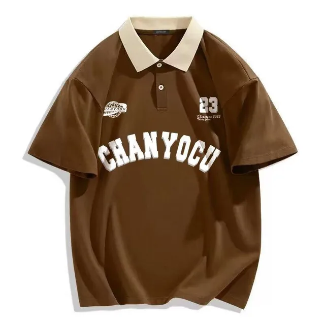 Style Polo Collar College Style Short Sleeve T shirt Brown - Shop at LoveMi