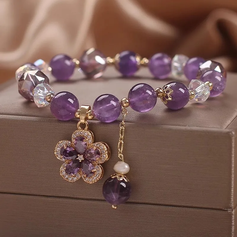 Natural Elegant Amethyst Bracelet For Women Mild Luxury Retro Violet Color - Shop at LoveMi