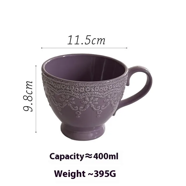 French Purple Lace Ceramic Tableware Girl Heart Bowl Cup Breakfast Cup - Shop at LoveMi