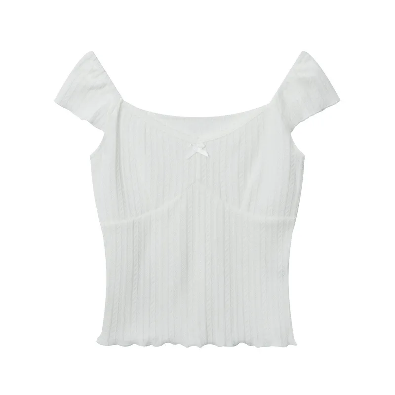 French Retro Square-cut Collar Puff Sleeve Top - White