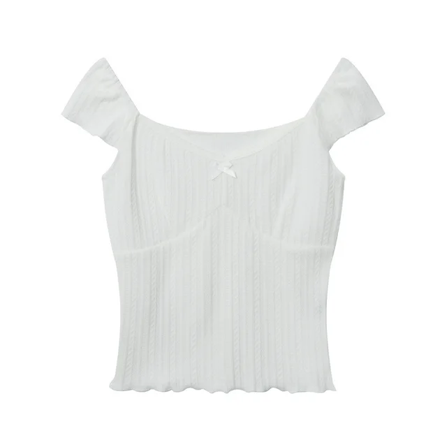 French Retro Square cut Collar Puff Sleeve Top White - Shop at LoveMi