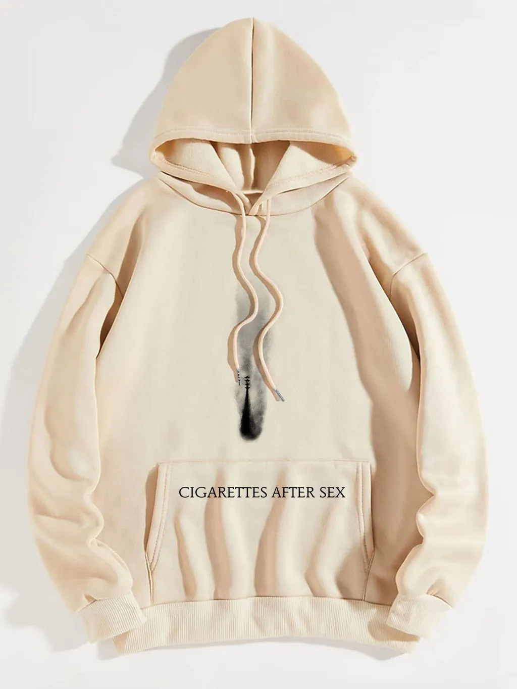 Women's Fleece-lined Letter Print Kangaroo Pocket Drawstring Printed Hoodie - Apricot