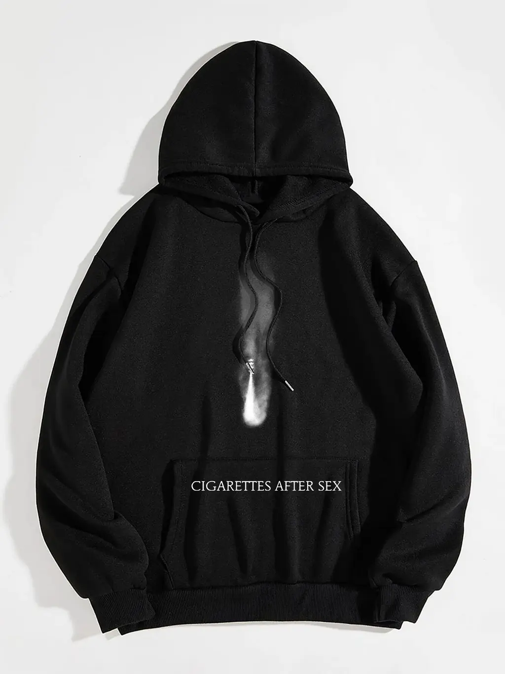Women's Fleece-lined Letter Print Kangaroo Pocket Drawstring Printed Hoodie - Black