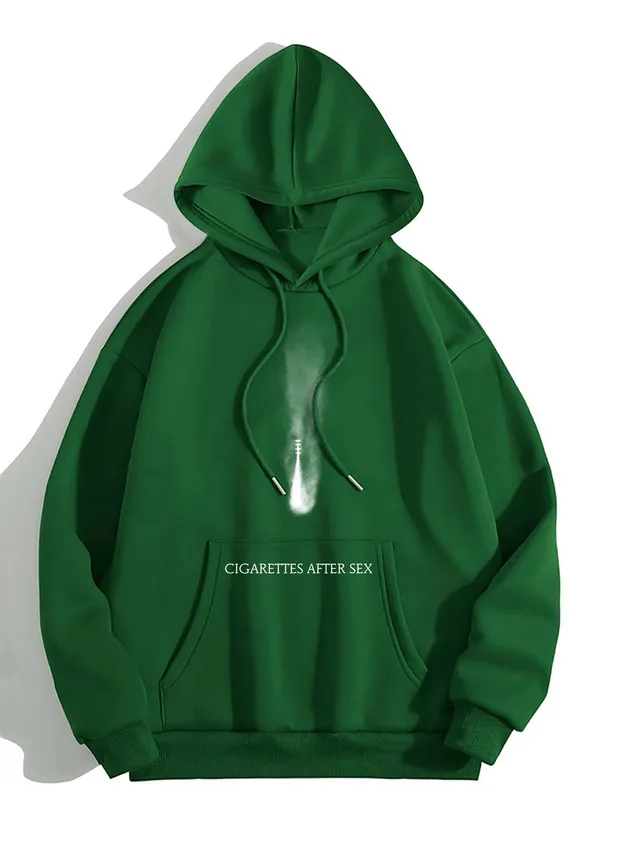 Women's Fleece lined Letter Print Kangaroo Pocket Drawstring Printed Hoodie Green - Shop at LoveMi