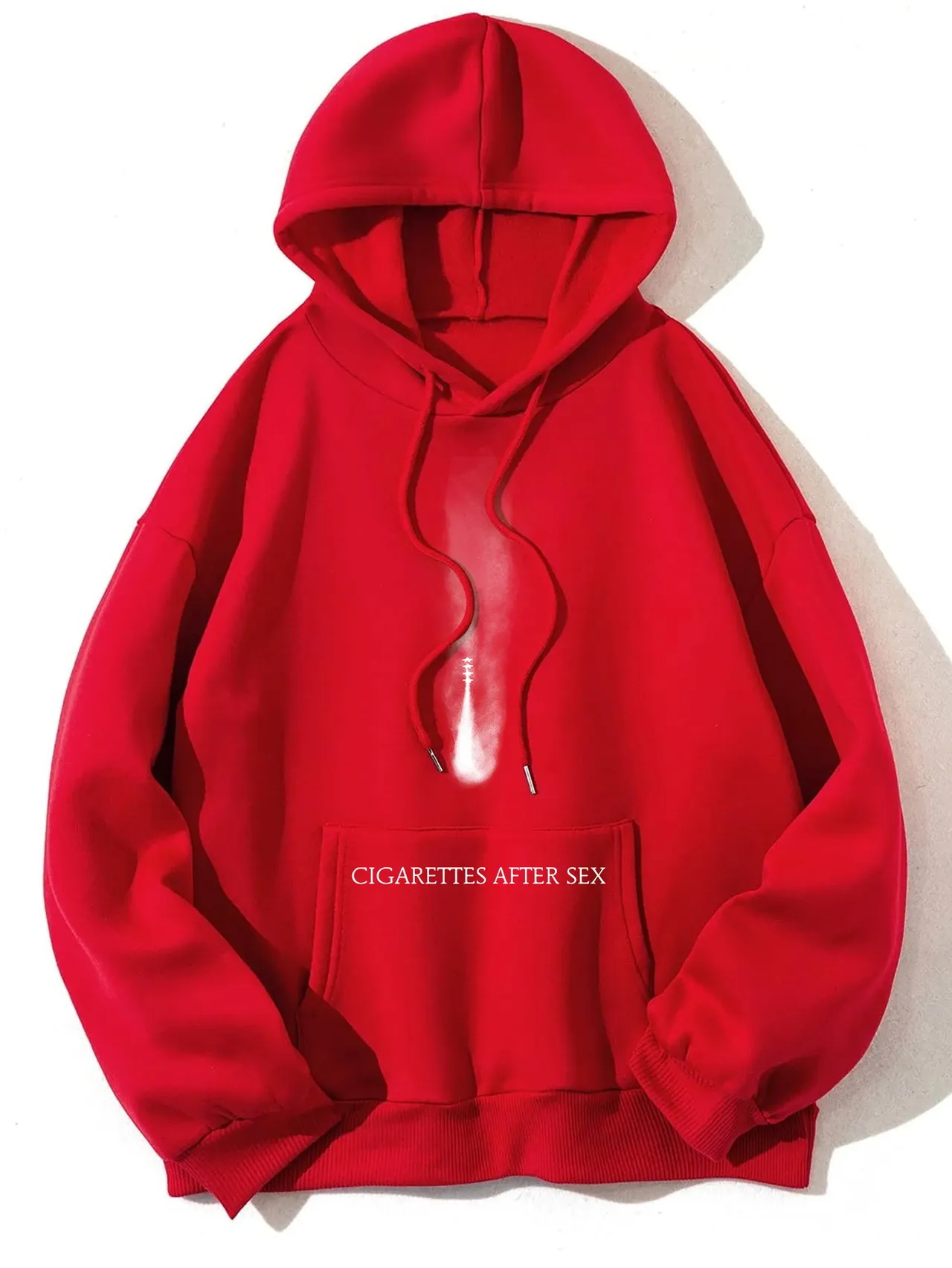 Women's Fleece-lined Letter Print Kangaroo Pocket Drawstring Printed Hoodie - Red