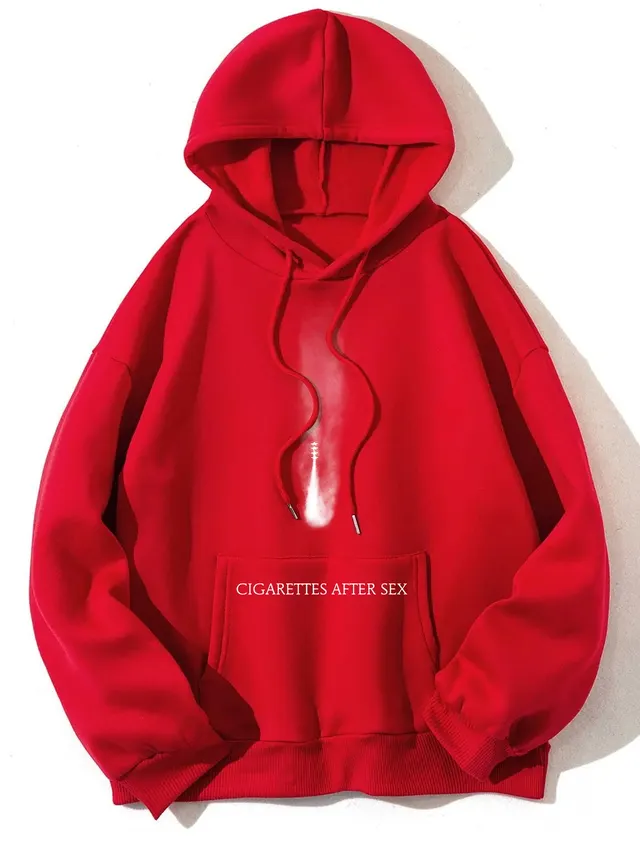 Women's Fleece lined Letter Print Kangaroo Pocket Drawstring Printed Hoodie Red - Shop at LoveMi