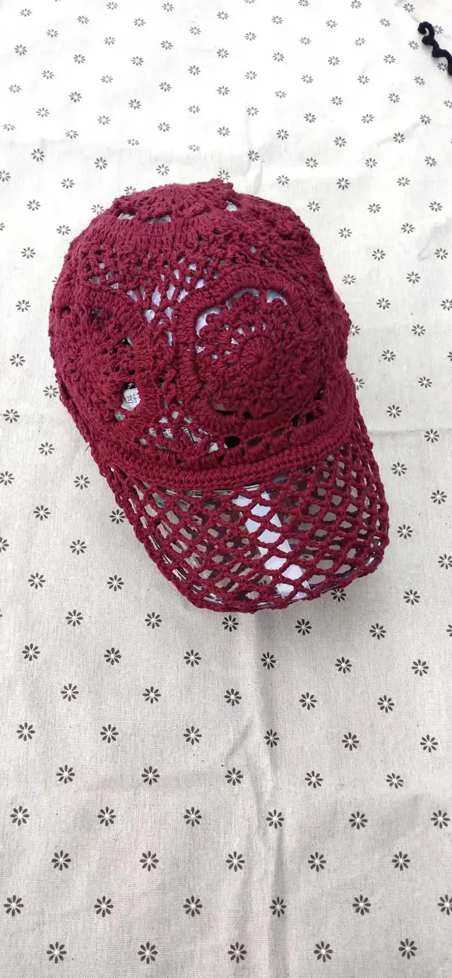Niche Women's Hand woven Cotton Thread Hollow Cap Wine Red - Shop at LoveMi