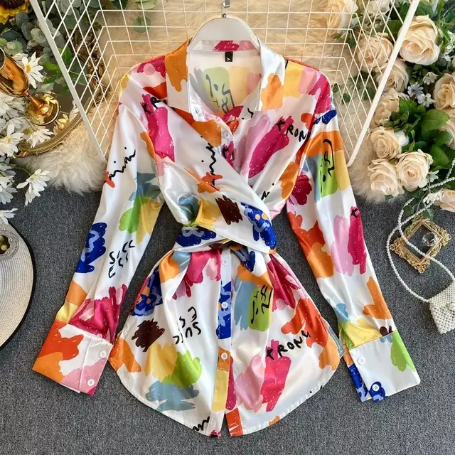 Irregular Tie dyed Satin Shirt Trendy Top - Shop at LoveMi