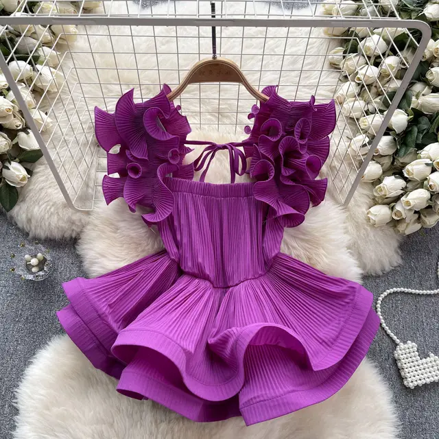 Design Ruffled Pleat And Waisted Lace up Shirt Purple - Shop at LoveMi