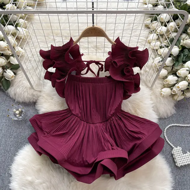 Design Ruffled Pleat And Waisted Lace up Shirt Wine Red - Shop at LoveMi
