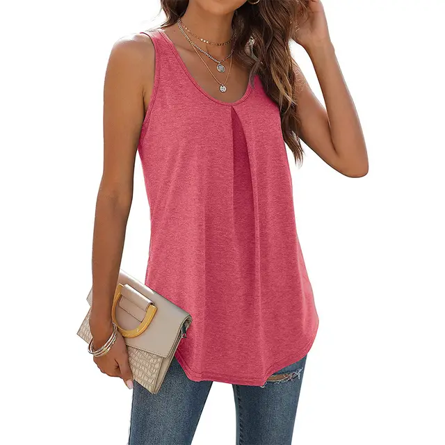 Summer European And American Solid Color Round Neck Dovetail Vest T shirt For Women Pink - Shop at LoveMi