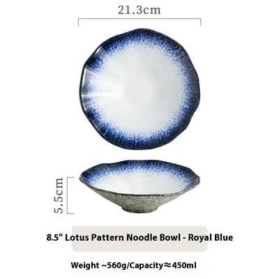 Creative Ceramic Bowl Lotus Leaf Modeling Noodle Risotto Bowl Sapphire Blue - Shop at LoveMi