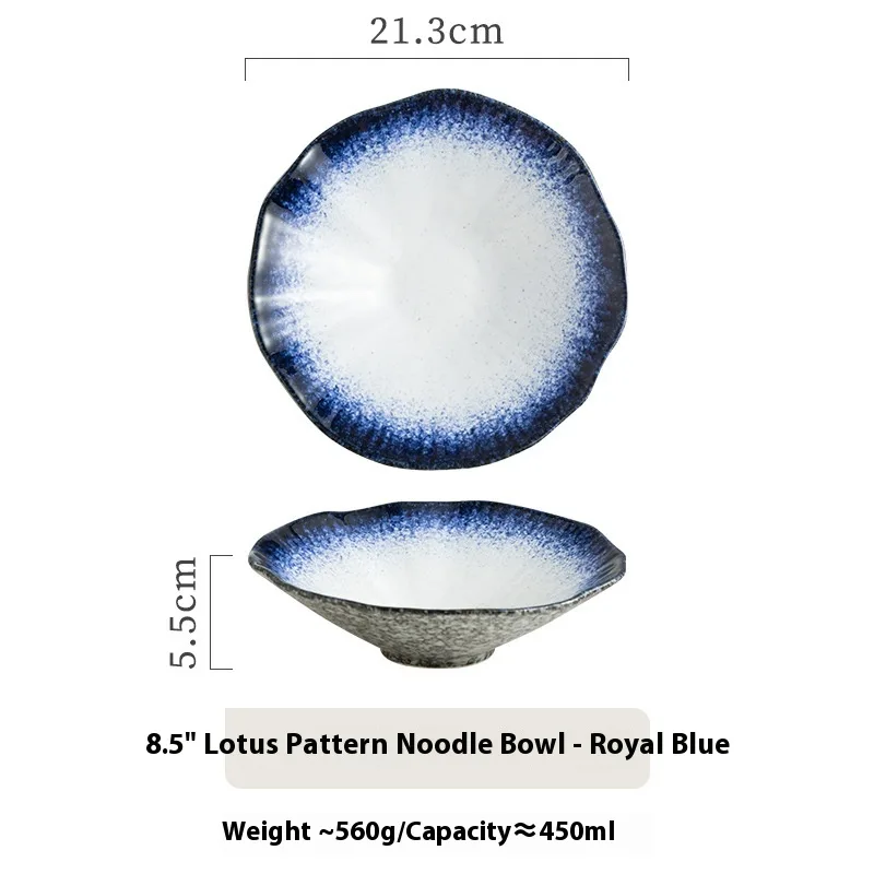 Creative Ceramic Bowl Lotus Leaf Modeling Noodle Risotto Bowl - Sapphire Blue