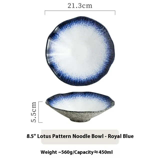 Creative Ceramic Bowl Lotus Leaf Modeling Noodle Risotto Bowl Sapphire Blue - Shop at LoveMi