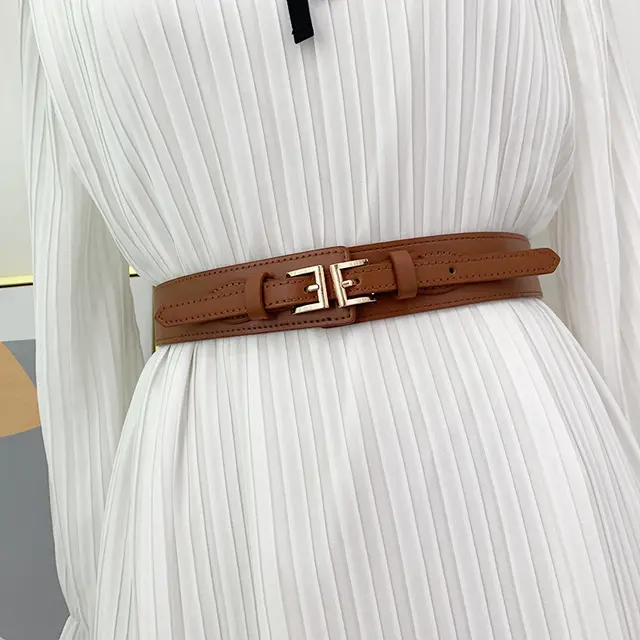 Elastic Waist Seal Double Buckle Fashion Simple Elastic Waistband Women Camel - Shop at LoveMi