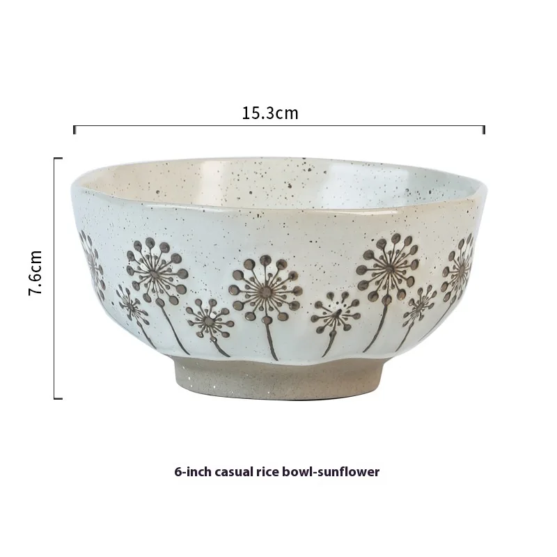 Large Capacity Stoneware Household Ceramic Soup Bowl Tableware - Sunflower