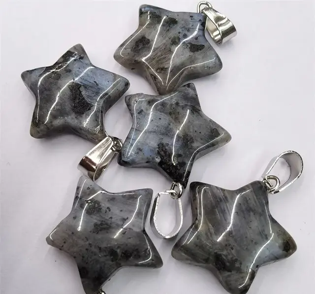Natural Stone Crystal Agate Shuangbu Face Five pointed Star Pendant Black Flash - Shop at LoveMi