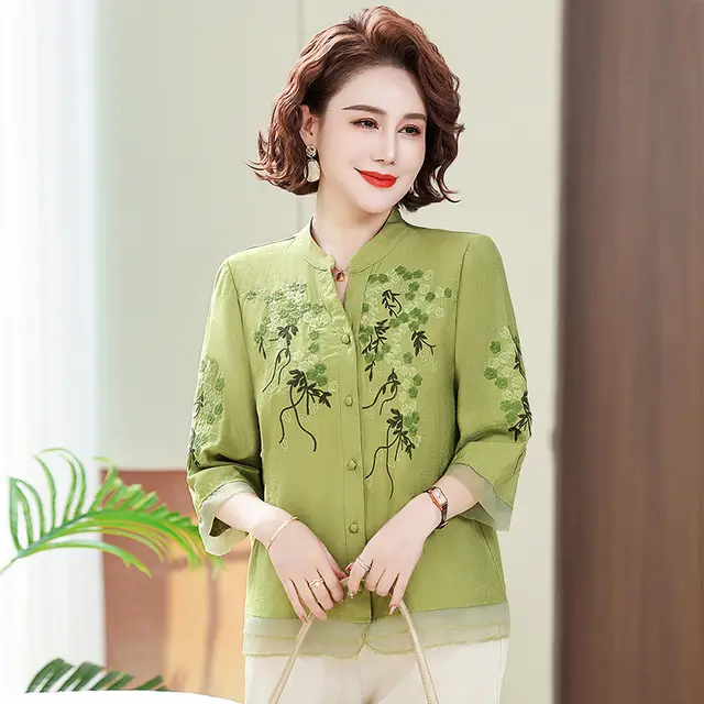 Summer Loose Embroidered Three dimensional Blouse Shirt Emerald Green - Shop at LoveMi