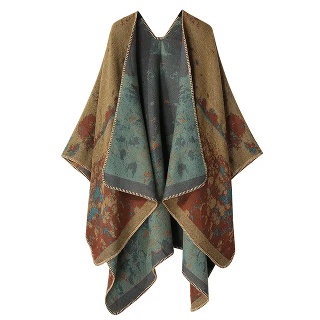Women's Split Cloak Shawl Classical Style Double sided Tassel Travel Warm Cloak New Garden Tree Orange - Shop at LoveMi