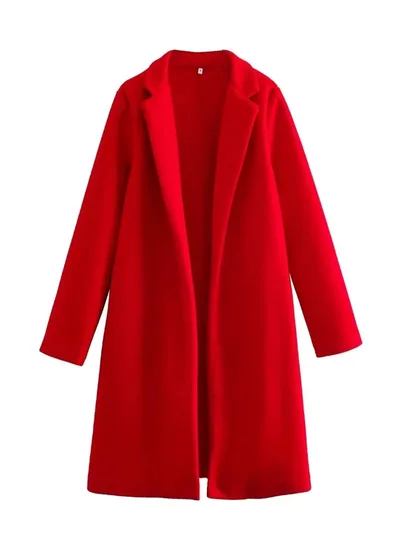 Women's Casual Woolen Lapel Non buckle Overcoat Coat Red - Shop at LoveMi