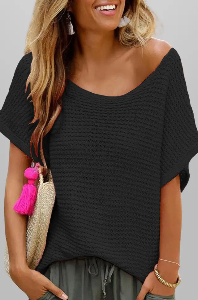 Women's Commuter Round Neck Solid Color Sweater Black - Shop at LoveMi