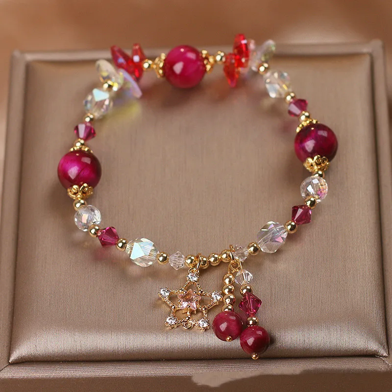 Ins Special interest Design Tigereye Crystal Bracelet Rose Red - Shop at LoveMi