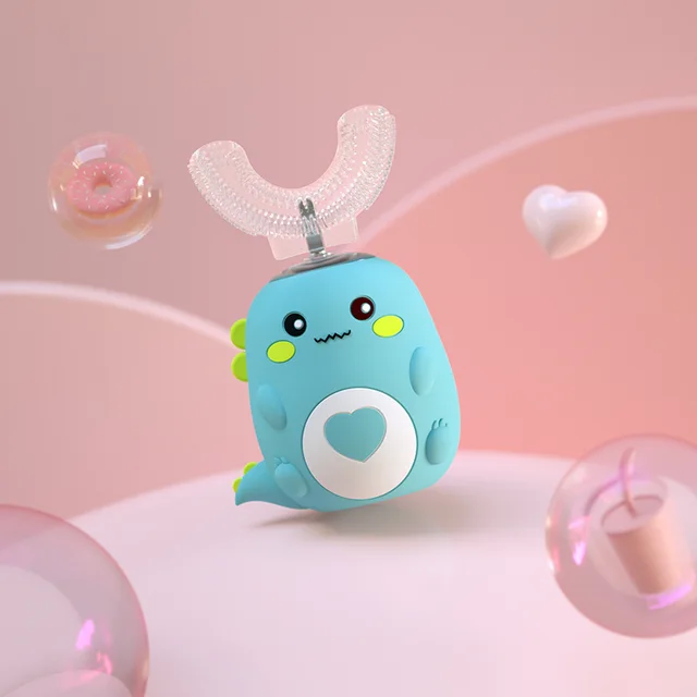 Children'S Electric Toothbrush Food Grade Silicone Oral 360 Degree Automatic Usb Charging Smart Children'S Toothbrush U Shaped Little Dinosaur Green - Shop at LoveMi
