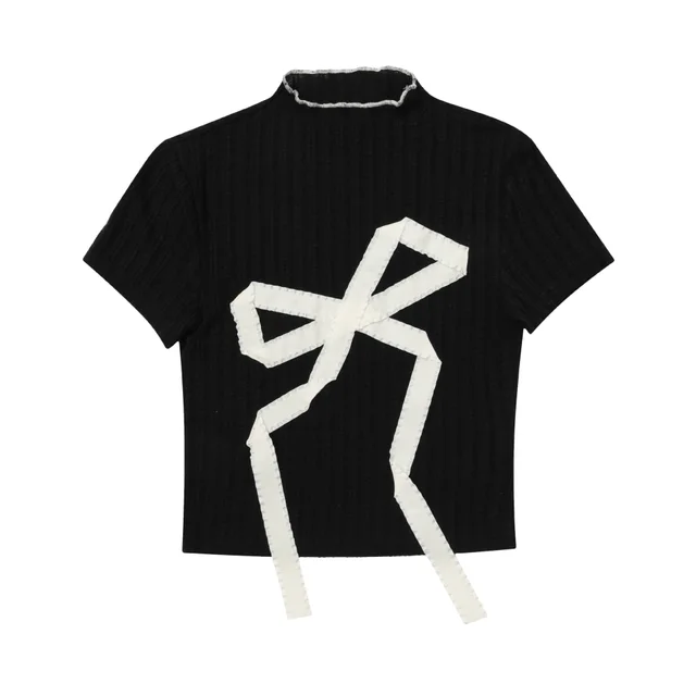 American Retro Sweet Cool Hot Girl Embroidery Short T shirt Black - Shop at LoveMi