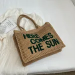 Weaving Hollow Tote Shoulder Bag - Khaki