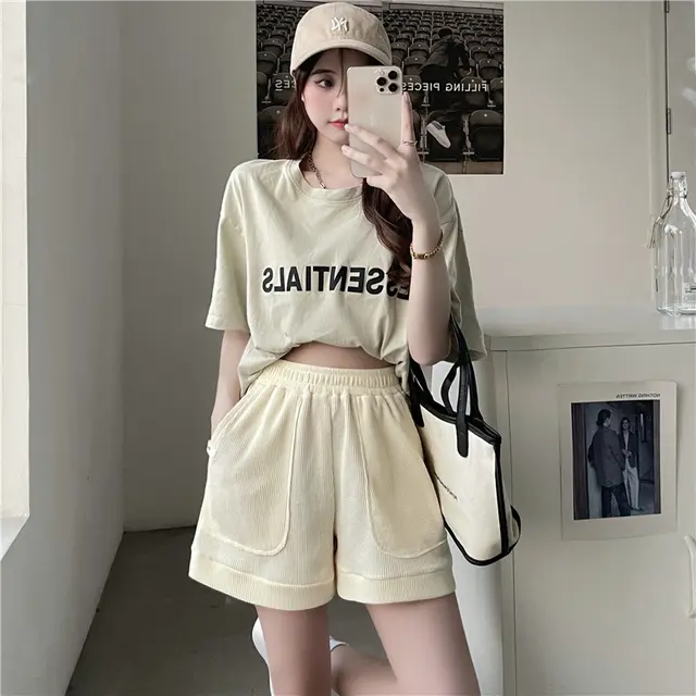 Summer Loose Waffle Casual Wide Leg Pocket Apricot - Shop at LoveMi