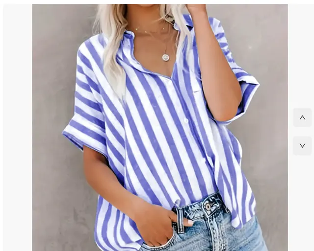Fashion Elegant Comfortable Button Striped Plus Size Plump Girls Summer Shirt Denim Blue - Shop at LoveMi