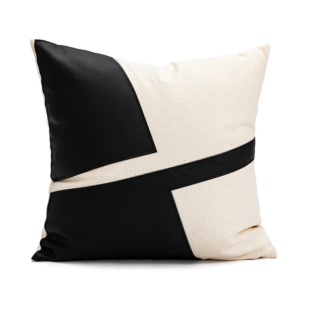 Modern Minimalist Living Room Sofa PU Leather Pillow Cover Black And White - Shop at LoveMi