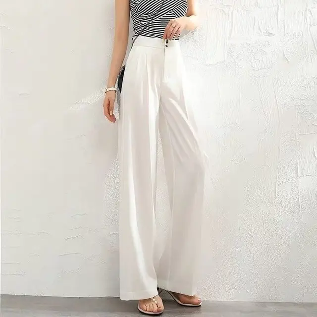 Women's Wide Leg High Waist Drooping Loose Slimming And Straight Casual Mopping Chiffon Suit Pants White - Shop at LoveMi