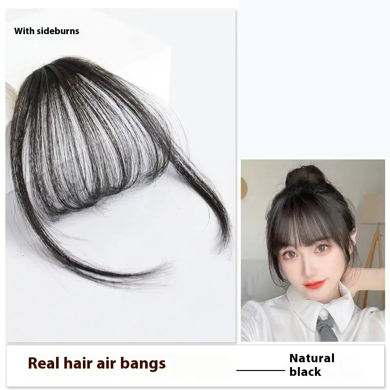 European And American Real Hair Bangs Wig Set Clip in Bang Women's Natural Light Hand Woven Black - Shop at LoveMi
