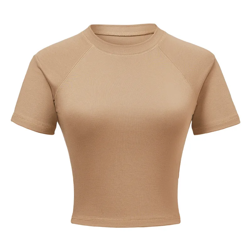 250g Niche Short T shirt Raglan Sleeve European And American Ins Light Brown - Shop at LoveMi
